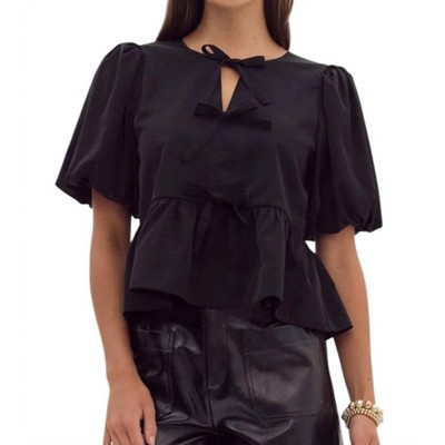 Women's Danielle Puff Sleeves Bow Detail Top - entro