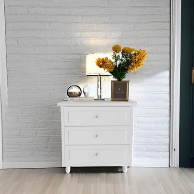 Hooseng 3 Drawers Nightstand with Wood Legs,Modern White Drawers Dresser Bedside Nightstand for Bedroom,Living Room