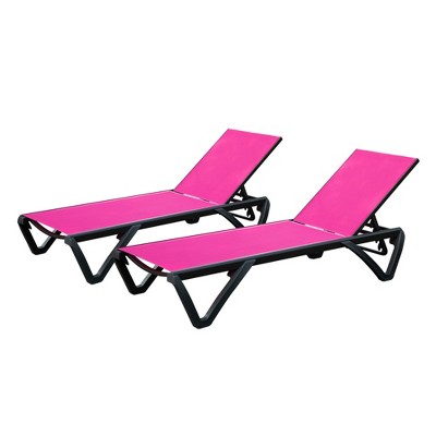 Gulches 2 PC Aluminum Plastic Patio Chaise Lounge with 5 Position Adjustable Backrest and Wheels,Reclining Chair, Rose Red