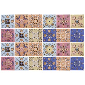 Unique Bargains PVC Tile Stickers 5.91"x5.91" Blue Orange 24 Pcs - 1 of 4