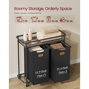 Laundry Sorter with Wheels, 26.4 Gal Rolling Cart with 2 Removable Liners & 6 Labels, Top Shelf for Detergent, Portable Hamper, Ink Black - 1 of 4