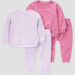 Carter's Just One You® Baby Girls' 4pc Floral Top & Jogger Set - Pink/Purple - 1 of 4