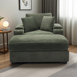 42" Corduroy Chaise Lounge Chair with Storage Armrest and Ottoman - 1 of 4