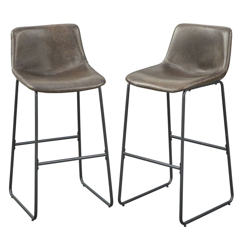 Set of 2 30&#34; Draper Metal Counter Height Barstool Brown Faux Leather/Black - Buylateral, 1 of 6