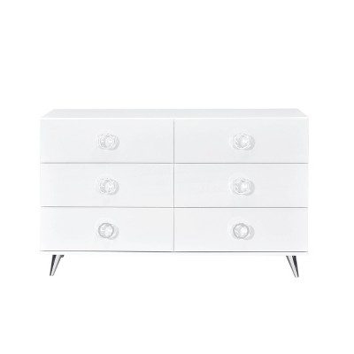 Perse White 6-Drawer Modern Dresser with Chrome Accents