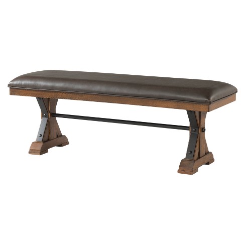 Taos Dining Bench With Faux Leather, Leather And Wood Bench Seat