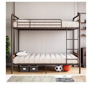 Coucheta Twin Bunk Bed for Kids - Heavy duty convertible metal frame with guardrail & ladder. Noise free, no box spring needed - 1 of 4
