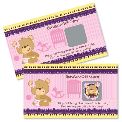 Big Dot of Happiness Baby Girl Teddy Bear - Baby Shower or Birthday Party Game Scratch Off Cards - 22 Count