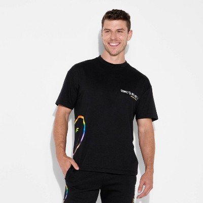 Pride Adult Smiley World Rainbow Heart Drop Shoulder Short Sleeve T-Shirt - Black