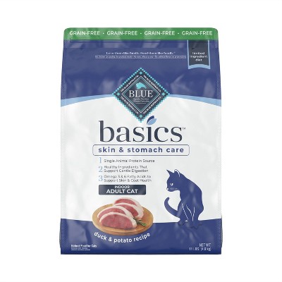Blue Buffalo Basics Skin & Stomach Care Grain Free Natural Indoor with Duck & Potato Adult Dry Cat Food - 11lbs