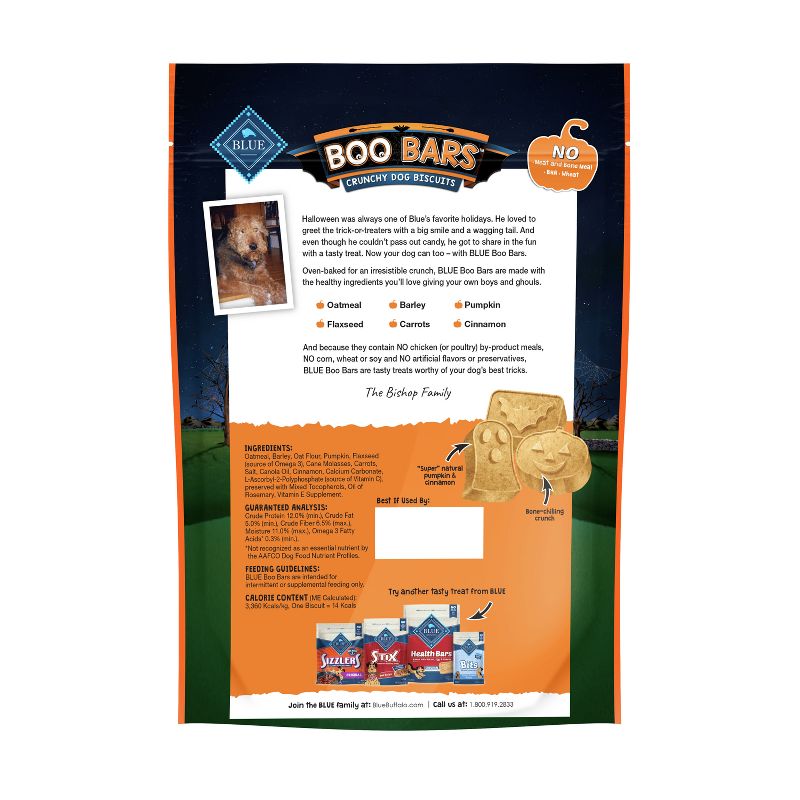 Blue Buffalo Boo Bars Crunchy Biscuits, Pumpkin &#38; Cinnamon Halloween Dog Treats - 11oz, 3 of 8