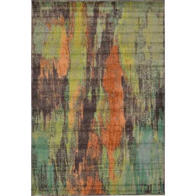 Colorful Abstract Synthetic Indoor Rectangular Area Rug 6' x 9'
