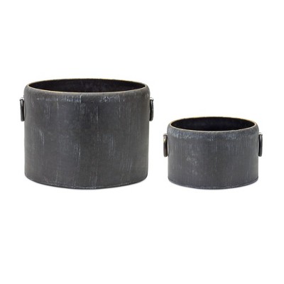 Melrose Round Distressed Metal Planter (Set of 2)