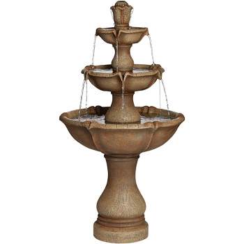 John Timberland Modern Rustic Outdoor Floor Water Fountain 43" High with Light LED 3-Tiered Resin for Garden Patio Yard Deck Home