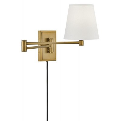 Lacquered Brass Steel Swing Arm Wall Sconce with White Shade
