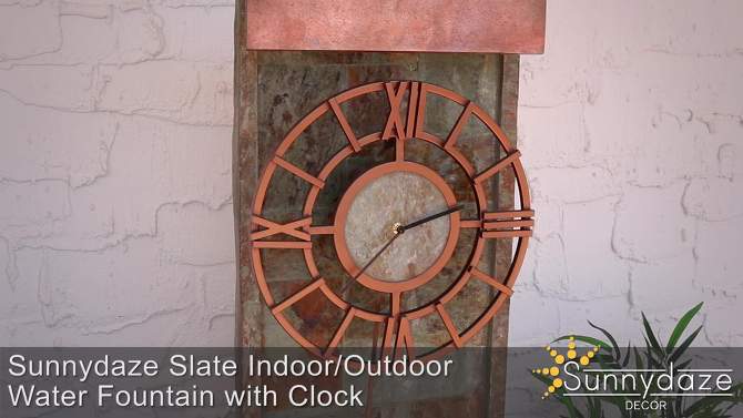Sunnydaze 49"H Electric Natural Slate Indoor/Outdoor Water Fountain with Clock and LED Light, 2 of 11, play video