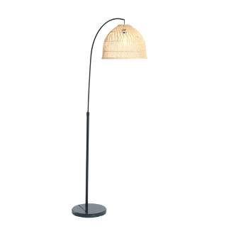 Storied Home Modern Boho Floor Lamp with Marble Base and Rattan Shade 