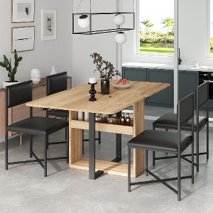 NicBex Modern 5-Piece Extendable Dining Set – Dining Table with 4 PU Leather Dining Chairs, Foldable Square Kitchen Table Set with Storage Rack - 1 of 4