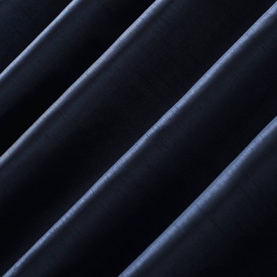 Navy Faux Silk Blackout Back Tab Curtain Panel