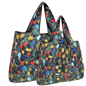 Wrapables Large & Small Foldable Nylon Reusable Shopping Grocery Bags (Set of 2), Starburst - 1 of 4