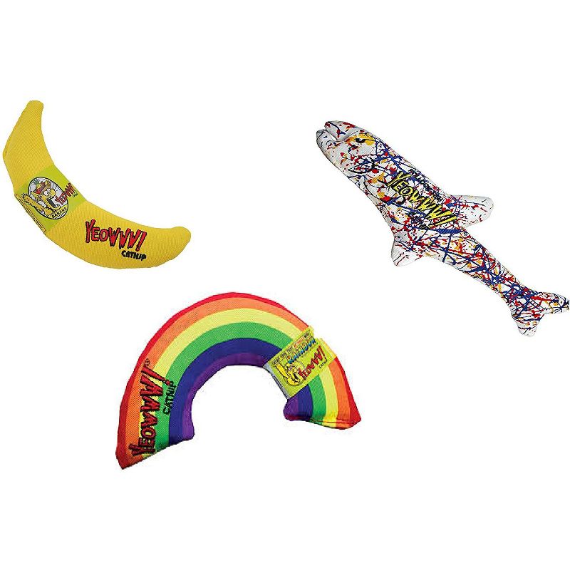 YEOWWW! Organic Catnip 3-Toy Variety Pack with Rainbow, Banana, and Pollock, 1 of 4