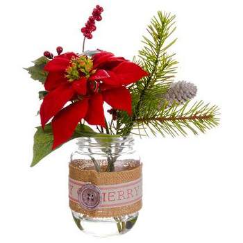 20” Holiday Winter Greenery with Pinecones and Gingham Plaid Bow Table  Christmas Arrangement