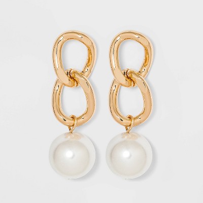 Large Links and Pearl Drop Statement Earrings - A New Day™ Gold