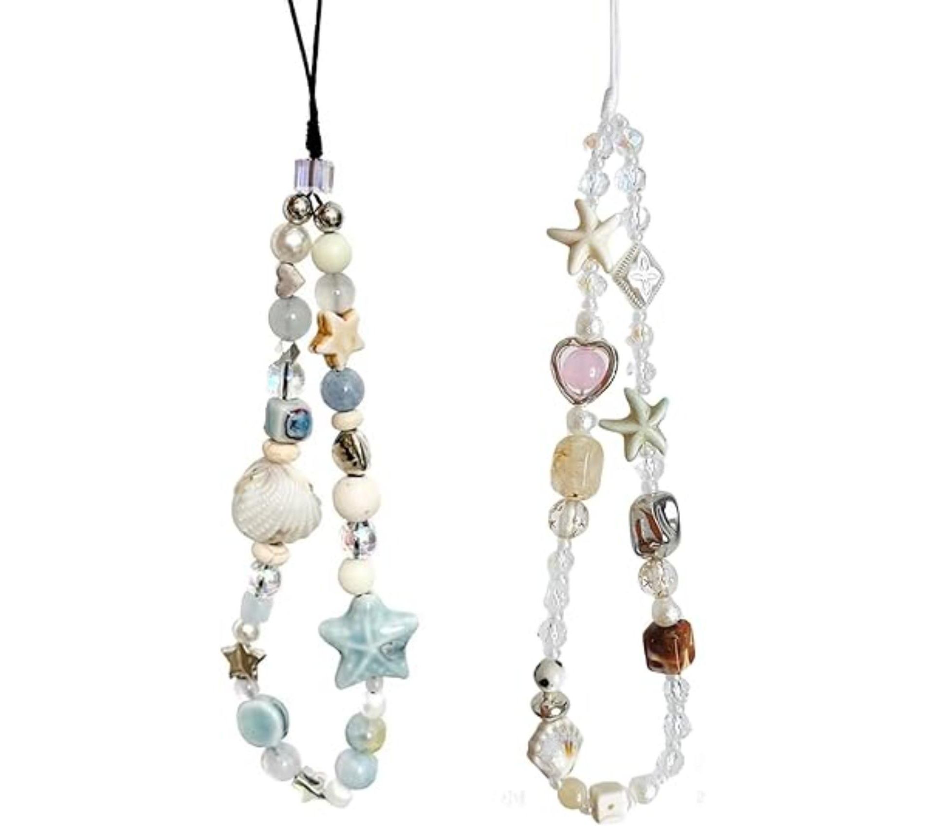 Dronkon 2-Pack Cute Pearl Beaded Phone Charm Strap - Universal Wrist Lanyard for iPhone, Samsung, Camera, Bag & Keychain