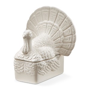 tagltd Antique White Earthenware Dolomite Thanksgiving Turkey Shaped Butter Dish, 5.5L x 6.43W x 7.51H. - 1 of 3