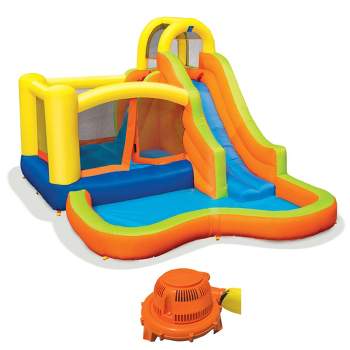 Banzai Sun 'N Splash Fun 12' x 9' x 7' Kids Inflatable Outdoor Backyard Bounce House and Water Slide Splash Park Toy with Bouncer, Slide, and Pool