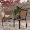Merrick Lane Outdoor Stacking Side Chairs Faux Poly Teak Wood and Metal Patio and Deck Chairs for All-Weather Use- Set of 2 - 2 of 4