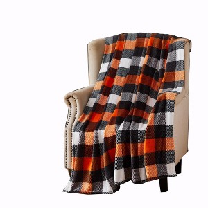 RT Designer's Collection Harvest Candy Corn Plaid Printed Flannel Throw Blanket 50" x 70" Multicolor - 1 of 4