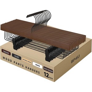 BP4U 14" Premium Wooden Adjustable Pants Hangers, Solid Wood Skirt & Trouser Hangers with 360° Swivel Hook and Wrinkle-Free Design - 1 of 4