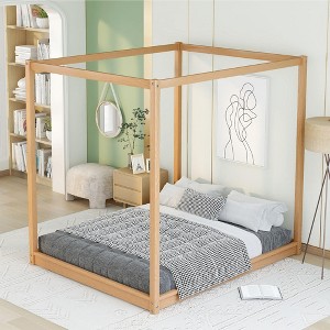 NicBex Twin Size Wooden Canopy Bed, Modern Platform Bed Frame with Fence for Boy and Girl, Easy Assembly - 1 of 4