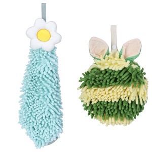 REGALWOVEN 2 Packs Soft Absorbent Flower and Rabbit Shape Decorative Chenille Hand Towel for Bathroom 6" x 15"/7" x 7" - 1 of 4