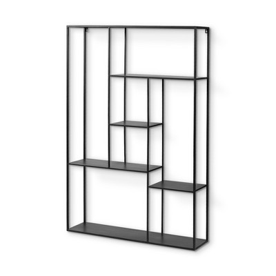 HomeRoots 39" Black Metal Wall Mounted Tiered Shelf