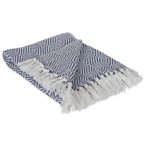 50"x60" Diamond Geometric Throw Blanket French Blue - Design Imports: Lightweight, Woven Cotton, Machine Washable - 1 of 4