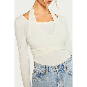 Women's LAYERED HALTERNECK RIBBED-KNIT TOP - Pretty Garbage - 1 of 2
