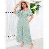 YESFASHION Womens Plus Size Casual Summer Jumpsuits Sweetheart Neck Ruffle Short Sleeve Smocked Tie Front Wide Leg Rompers with Pockets - 4 of 4
