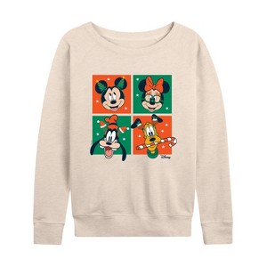 Women's - Disney - Mickey And Friends Christmas Lightweight French Terry Wide Neck Long Sleeve Shirt - 1 of 4