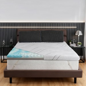 Dyonery 4 Inch Extra Firm Mattress Topper for Pain Relief Full/Queen/King with Ice Silk Cover,Cooling Gel+Bamboo High-Density Support Bed Topper - 1 of 4