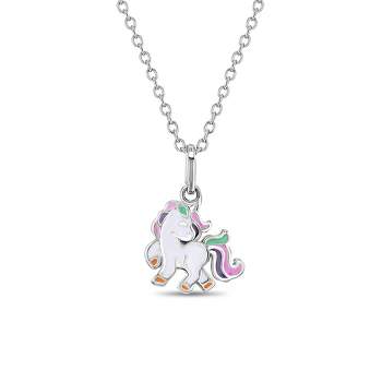 Unicorn and Maiden Fantasy Jewelry Necklace in Sterling Silver 