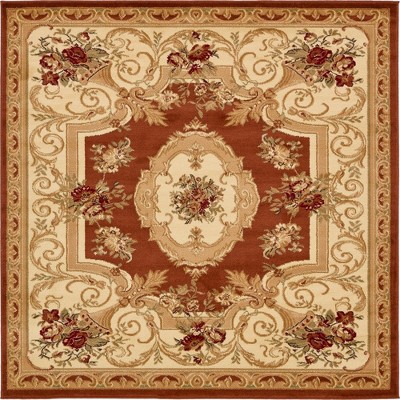 6' Square Brick Red Synthetic Stain-Resistant Area Rug