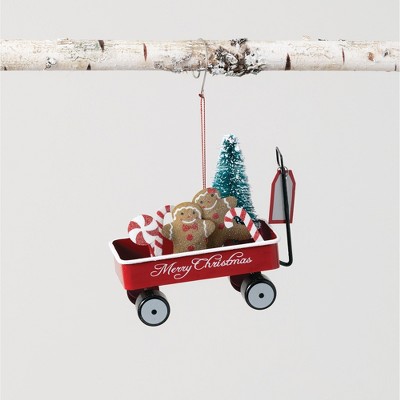 Sullivans Gingerbread and Wagon Ornament 4"H Red