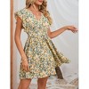 Coolmee Women's Summer Mini Dress V-Neck Ruffle Cape Sleeve Floral Print Casual Bodycon Tie Back Beach Short Dress - 4 of 4