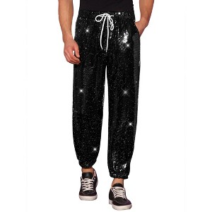 INSPIRE CHIC Men's Elastic Waist Nightwear Club Shiny Sequins Joggers - 1 of 4
