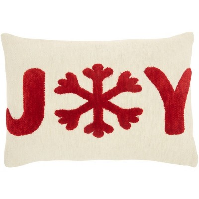 12"x18" Chenille Woven 'Joy' Christmas Lumbar Throw Pillow Ivory/Red - Mina Victory