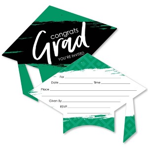 Big Dot of Happiness Green Graduation Party Invitations - Shaped Fill-In Invite Cards with Envelopes - Set of 12 - 1 of 4