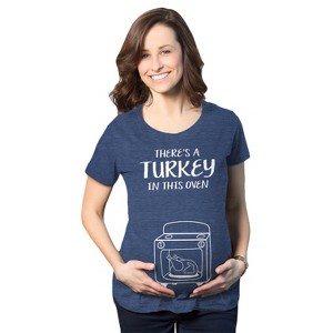 Maternity Theres A Turkey In This Oven Pregnancy T Shirt Funny Thanksgiving Tee - Crazy Dog Maternity T Shirt - 1 of 4