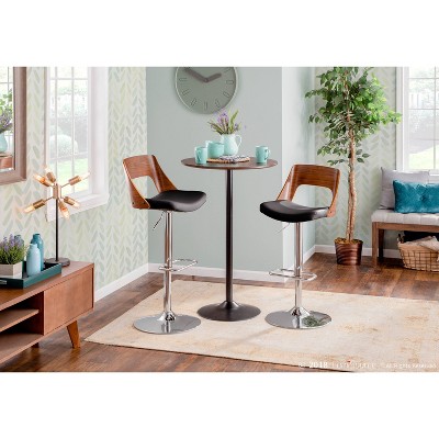 Valencia Mid-Century Adjustable Black Faux Leather Barstool Set